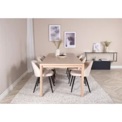 Ruokailuryhmä Venture Home, jatkettava beige Slider-pöytä + 6 beigeä Velvet-tuolia, sametti