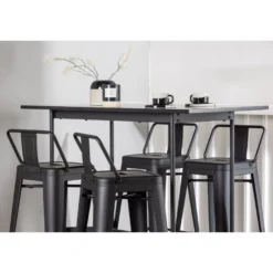Ruokailuryhmä Venture Home, musta Rax-baaripöytä + 4 mustaa Tempe Flat -baarituolia