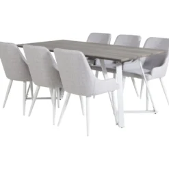 Ruokailuryhmä Venture Home, 180x90cm Silar-pöytä + 6 harmaata harmaa Marina-pöytä + 6 harmaata Plaza-tuolia