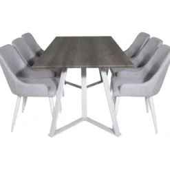 Ruokailuryhmä Venture Home, 180x90cm Silar-pöytä + 6 harmaata harmaa Marina-pöytä + 6 harmaata Plaza-tuolia