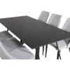 Ruokailuryhmä Venture Home, 180x90cm musta Marina-pöytä + 6 vaaleanharmaata Leone-tuolia, vakosametti