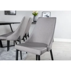 Ruokailuryhmä Venture Home, 180x90cm musta Marina-pöytä + 6 vaaleanharmaata Leone-tuolia, vakosametti