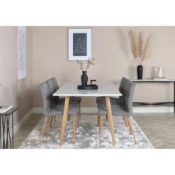 Ruokailuryhmä Venture Home, 180x90cm valkoinen/ruskea Polar-pöytä + 6 harmaata Mace-tuolia