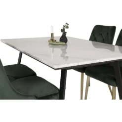 Ruokailuryhmä Venture Home, 140x90cm valkoinen Estelle-pöytä + 4 Velvet Deluxe -tuolia, sametti