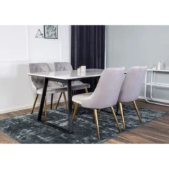 Ruokailuryhmä Venture Home, 140x90cm valkoinen Estelle-pöytä + 4 Velvet Deluxe -tuolia, sametti