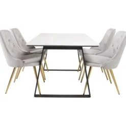 Ruokailuryhmä Venture Home, 140x90cm valkoinen Estelle-pöytä + 4 Velvet Deluxe -tuolia, sametti