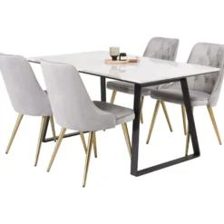 Ruokailuryhmä Venture Home, 140x90cm valkoinen Estelle-pöytä + 4 Velvet Deluxe -tuolia, sametti