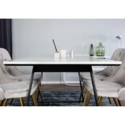Ruokailuryhmä Venture Home, 140x90cm valkoinen Estelle-pöytä + 4 Velvet Deluxe -tuolia, sametti