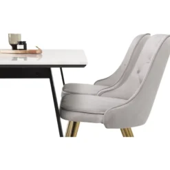 Ruokailuryhmä Venture Home, 140x90cm valkoinen Estelle-pöytä + 4 Velvet Deluxe -tuolia, sametti