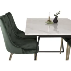 Ruokailuryhmä Venture Home, 140x90cm valkoinen Estelle-pöytä + 4 Velvet Deluxe -tuolia, sametti