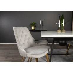 Ruokailuryhmä Venture Home, 140x90cm valkoinen Estelle-pöytä + 4 Velvet Deluxe -tuolia, sametti