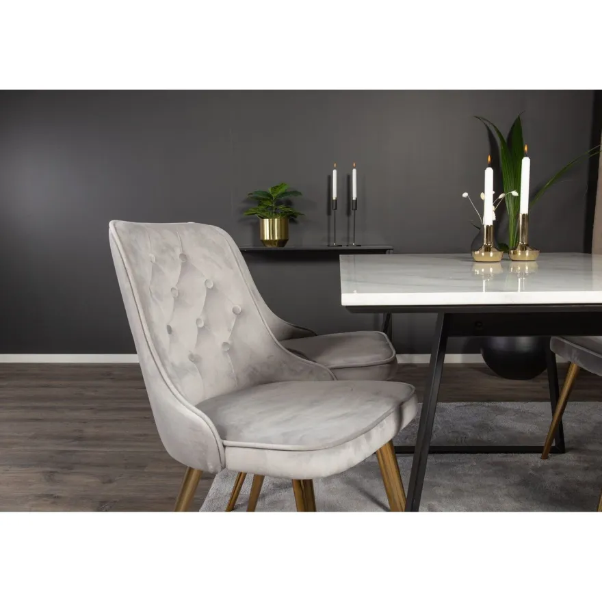 Ruokailuryhmä Venture Home, 140x90cm valkoinen Estelle-pöytä + 4 Velvet Deluxe -tuolia, sametti