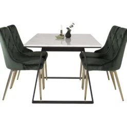 Ruokailuryhmä Venture Home, 140x90cm valkoinen Estelle-pöytä + 4 Velvet Deluxe -tuolia, sametti