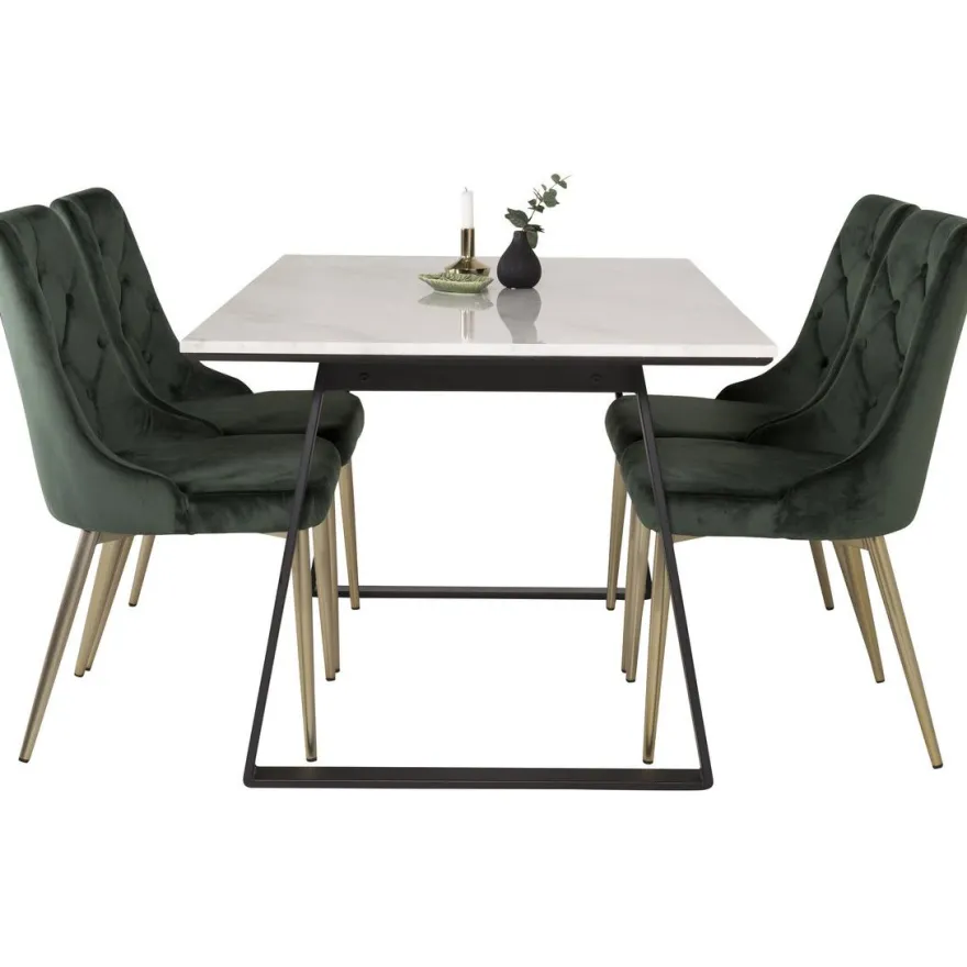 Ruokailuryhmä Venture Home, 140x90cm valkoinen Estelle-pöytä + 4 Velvet Deluxe -tuolia, sametti