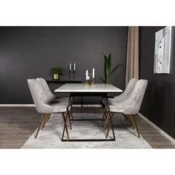 Ruokailuryhmä Venture Home, 140x90cm valkoinen Estelle-pöytä + 4 Velvet Deluxe -tuolia, sametti