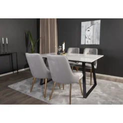Ruokailuryhmä Venture Home, 140x90cm valkoinen Estelle-pöytä + 4 Velvet Deluxe -tuolia, sametti