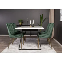 Ruokailuryhmä Venture Home, 140x90cm valkoinen Estelle-pöytä + 4 Velvet Deluxe -tuolia, sametti