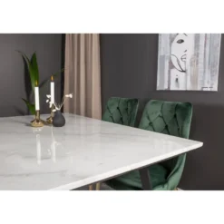 Ruokailuryhmä Venture Home, 140x90cm valkoinen Estelle-pöytä + 4 Velvet Deluxe -tuolia, sametti