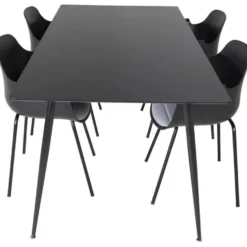 Ruokailuryhmä Venture Home, 180x90cm musta Silar-pöytä + 4 mustaa Comfort-tuolia, muovi