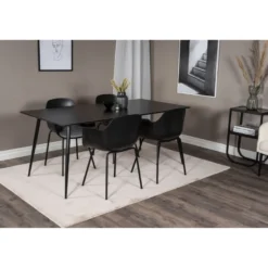 Ruokailuryhmä Venture Home, 180x90cm musta Silar-pöytä + 4 mustaa Comfort-tuolia, muovi