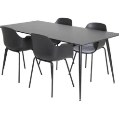 Ruokailuryhmä Venture Home, 180x90cm musta Silar-pöytä + 4 mustaa Comfort-tuolia, muovi