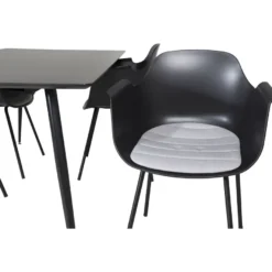 Ruokailuryhmä Venture Home, 180x90cm musta Silar-pöytä + 4 mustaa Comfort-tuolia, muovi