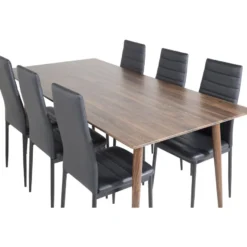 Ruokailuryhmä Venture Home, 180x90cm ruskea Polar-pöytä + 6 mustaa Slim High -tuolia