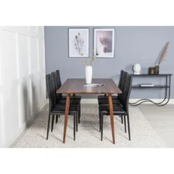 Ruokailuryhmä Venture Home, 180x90cm ruskea Polar-pöytä + 6 mustaa Slim High -tuolia