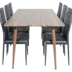 Ruokailuryhmä Venture Home, 180x90cm ruskea Polar-pöytä + 6 mustaa Slim High -tuolia