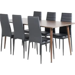 Ruokailuryhmä Venture Home, 180x90cm ruskea Polar-pöytä + 6 mustaa Slim High -tuolia