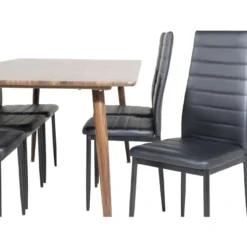 Ruokailuryhmä Venture Home, 180x90cm ruskea Polar-pöytä + 6 mustaa Slim High -tuolia
