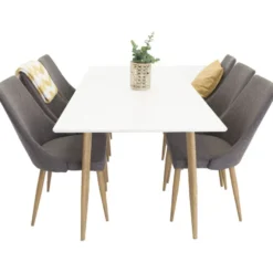 Ruokailuryhmä Venture Home, 180x90cm valkoinen/ruskea Polar-pöytä + 6 Leone-tuolia