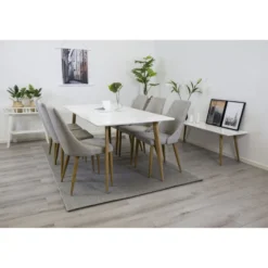 Ruokailuryhmä Venture Home, 180x90cm valkoinen/ruskea Polar-pöytä + 6 Leone-tuolia