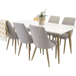 Ruokailuryhmä Venture Home, 180x90cm valkoinen/ruskea Polar-pöytä + 6 Leone-tuolia