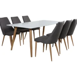 Ruokailuryhmä Venture Home, 180x90cm valkoinen/ruskea Polar-pöytä + 6 Leone-tuolia