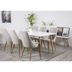 Ruokailuryhmä Venture Home, 180x90cm valkoinen/ruskea Polar-pöytä + 6 Leone-tuolia