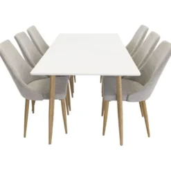 Ruokailuryhmä Venture Home, 180x90cm valkoinen/ruskea Polar-pöytä + 6 Leone-tuolia