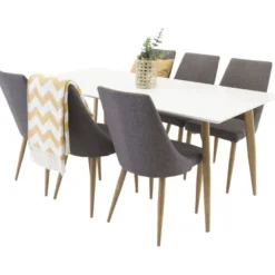 Ruokailuryhmä Venture Home, 180x90cm valkoinen/ruskea Polar-pöytä + 6 Leone-tuolia