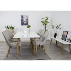 Ruokailuryhmä Venture Home, 180x90cm valkoinen/ruskea Polar-pöytä + 6 Leone-tuolia