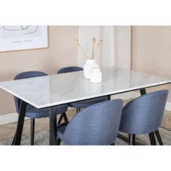 Ruokailuryhmä Venture Home, 140x90cm valkoinen Estelle-pöytä + 4 Velvet-tuolia