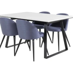 Ruokailuryhmä Venture Home, 140x90cm valkoinen Estelle-pöytä + 4 Velvet-tuolia