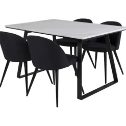 Ruokailuryhmä Venture Home, 140x90cm valkoinen Estelle-pöytä + 4 Velvet-tuolia