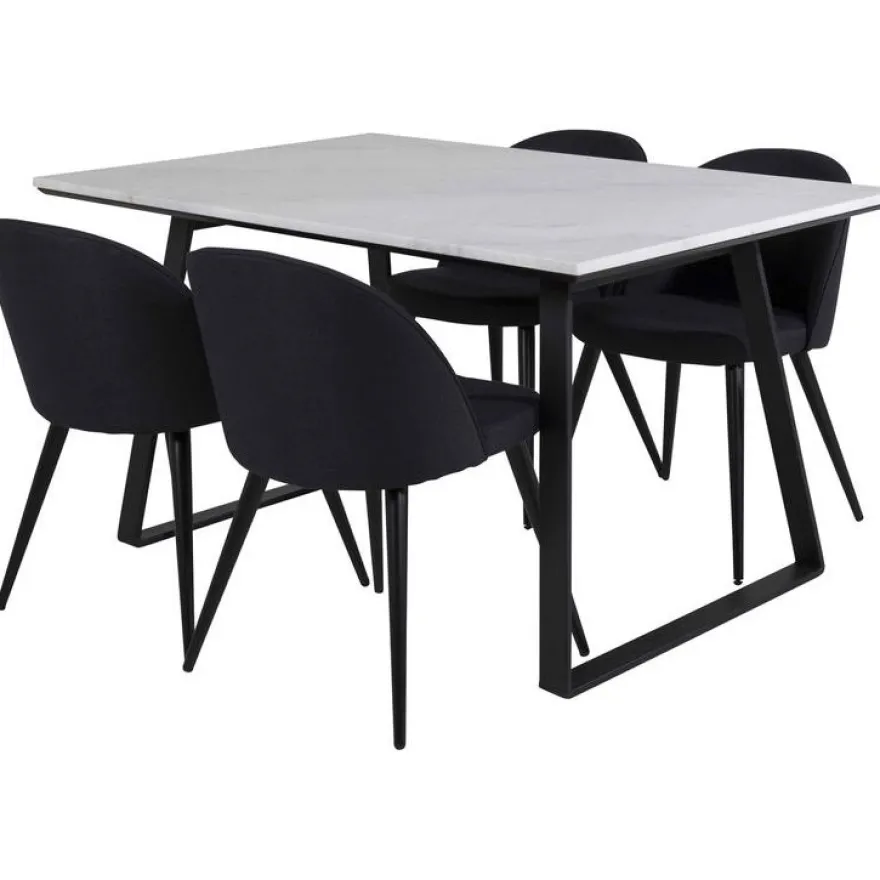 Ruokailuryhmä Venture Home, 140x90cm valkoinen Estelle-pöytä + 4 Velvet-tuolia