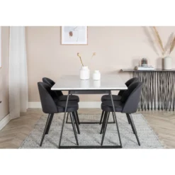 Ruokailuryhmä Venture Home, 140x90cm valkoinen Estelle-pöytä + 4 Velvet-tuolia