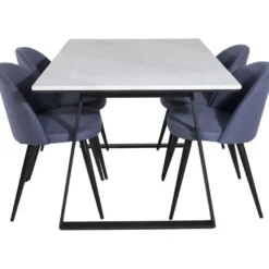 Ruokailuryhmä Venture Home, 140x90cm valkoinen Estelle-pöytä + 4 Velvet-tuolia
