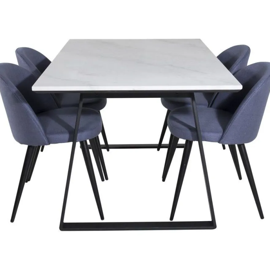 Ruokailuryhmä Venture Home, 140x90cm valkoinen Estelle-pöytä + 4 Velvet-tuolia