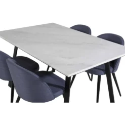 Ruokailuryhmä Venture Home, 140x90cm valkoinen Estelle-pöytä + 4 Velvet-tuolia