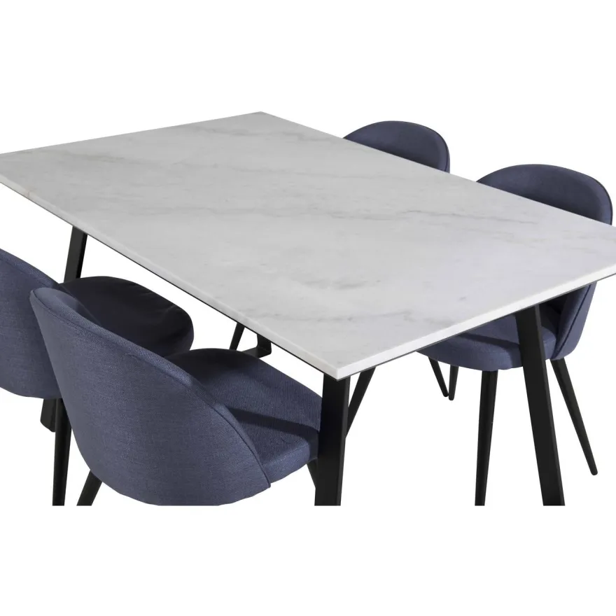 Ruokailuryhmä Venture Home, 140x90cm valkoinen Estelle-pöytä + 4 Velvet-tuolia