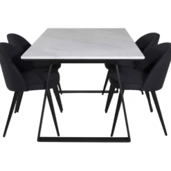 Ruokailuryhmä Venture Home, 140x90cm valkoinen Estelle-pöytä + 4 Velvet-tuolia