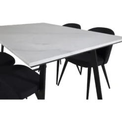 Ruokailuryhmä Venture Home, 140x90cm valkoinen Estelle-pöytä + 4 Velvet-tuolia
